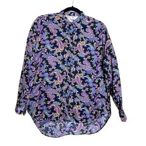 Vintage Y2K Women’s L Paisley Print Button Up High Low Shirt Black Purple